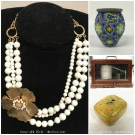 MaxSold Auction: This online auction features Foxboro weather equipment, jewelry such as vintage TRIFARI, sterling silver tennis bracelet, amethyst necklace, and vintage shell necklace, art such as Donna Berryhill signed limited edition ink and watercolor, Huichol Mexico beaded vase, and framed prints, collectibles such as Elvis Presley 45s and commemorative stamps, Lladro figure, Japanese lacquer box and much more!